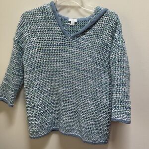 J. Jill V-Neck Sweater in Blue and Green Mix